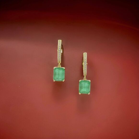 Natural Emerald Diamond Earrings 14k Yellow Gold 3.56 TCW Certified $4,975 - Picture 3 of 11